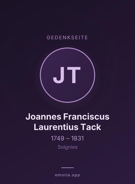 Gedenkportrait von Joannes Franciscus Laurentius Tack