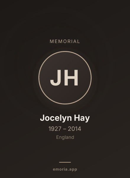 Memorial portrait of Jocelyn Hay