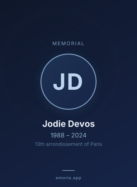 Memorial portrait of Jodie Devos