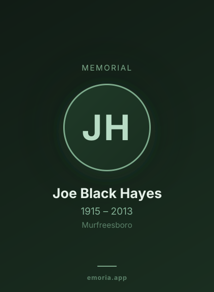 Memorial portrait of Joe Black Hayes