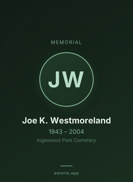 Memorial portrait of Joe K. Westmoreland