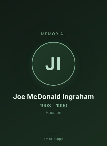 Memorial portrait of Joe McDonald Ingraham