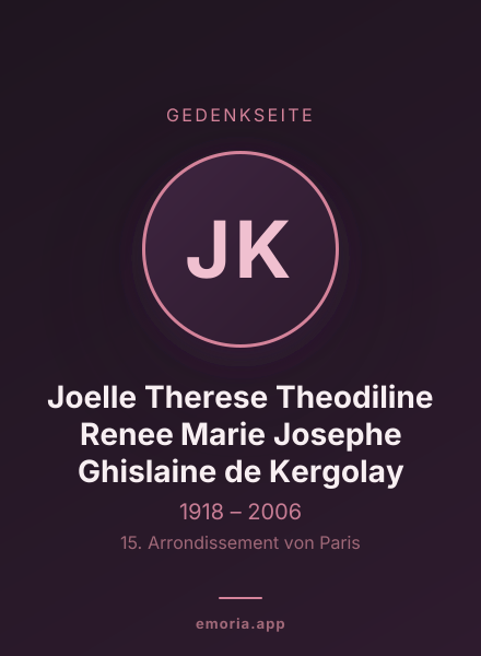 Gedenkportrait von Joelle Therese Theodiline Renee Marie Josephe Ghislaine de Kergolay