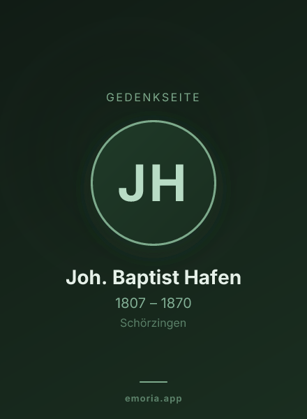 Gedenkportrait von Joh. Baptist Hafen