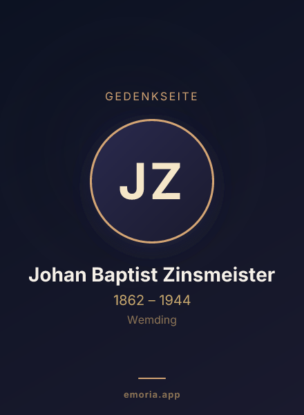Gedenkportrait von Johan Baptist Zinsmeister