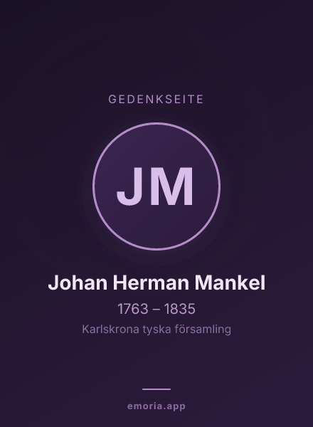 Gedenkportrait von Johan Herman Mankel