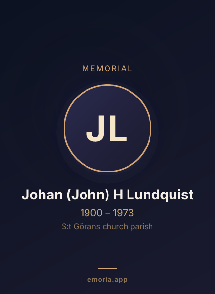 Memorial portrait of Johan (John) H Lundquist