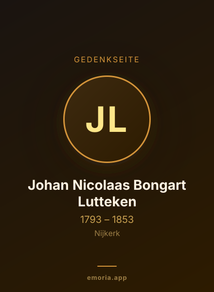 Gedenkportrait von Johan Nicolaas Bongart Lutteken