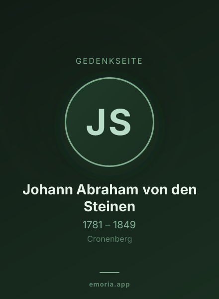 Gedenkportrait von Johann Abraham von den Steinen