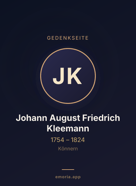 Gedenkportrait von Johann August Friedrich Kleemann
