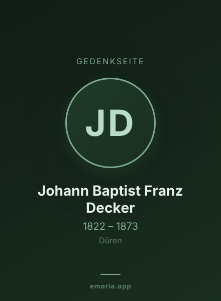 Gedenkportrait von Johann Baptist Franz Decker