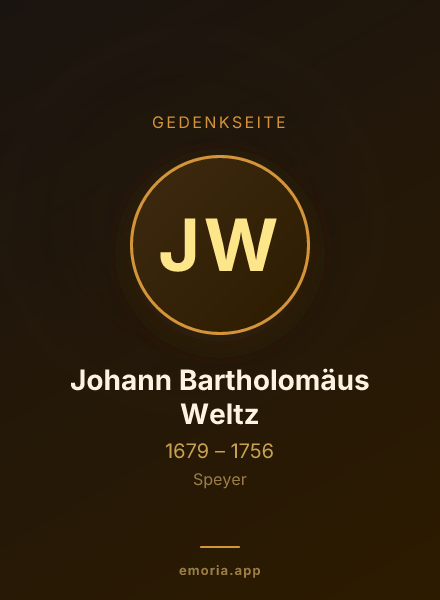 Gedenkportrait von Johann Bartholomäus Weltz
