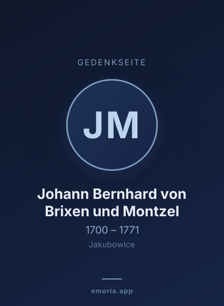 Gedenkportrait von Johann Bernhard von Brixen und Montzel