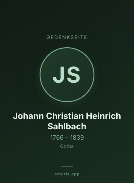 Gedenkportrait von Johann Christian Heinrich Sahlbach