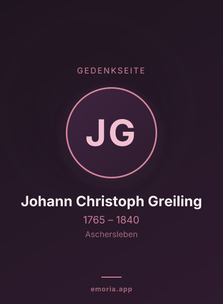 Gedenkportrait von Johann Christoph Greiling