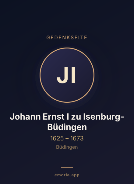 Gedenkportrait von Johann Ernst I zu Isenburg-Büdingen