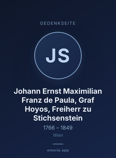 Gedenkportrait von Johann Ernst Maximilian Franz de Paula, Graf Hoyos, Freiherr zu Stichsenstein