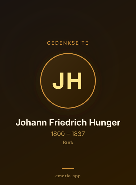 Gedenkportrait von Johann Friedrich Hunger