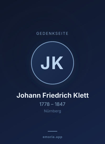 Gedenkportrait von Johann Friedrich Klett