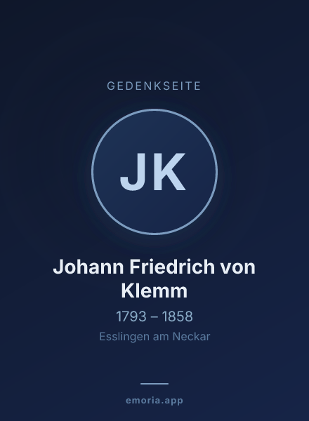 Gedenkportrait von Johann Friedrich von Klemm