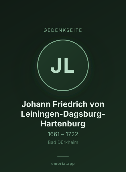 Gedenkportrait von Johann Friedrich von Leiningen-Dagsburg-Hartenburg
