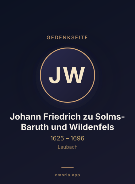 Gedenkportrait von Johann Friedrich zu Solms-Baruth und Wildenfels
