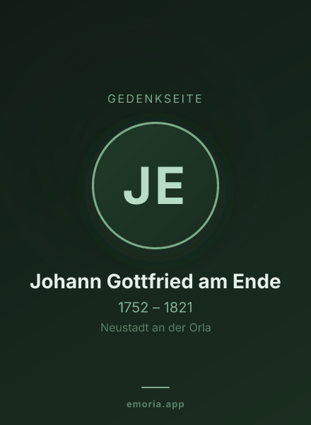 Gedenkportrait von Johann Gottfried am Ende