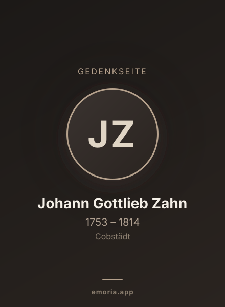 Gedenkportrait von Johann Gottlieb Zahn