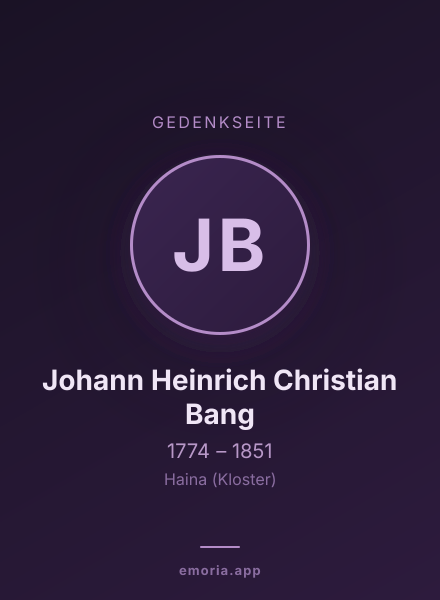 Gedenkportrait von Johann Heinrich Christian Bang