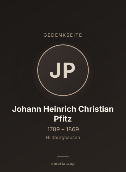 Gedenkportrait von Johann Heinrich Christian Pfitz