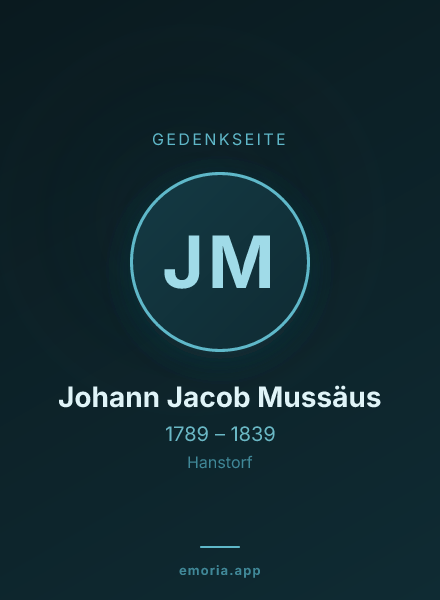 Gedenkportrait von Johann Jacob Mussäus