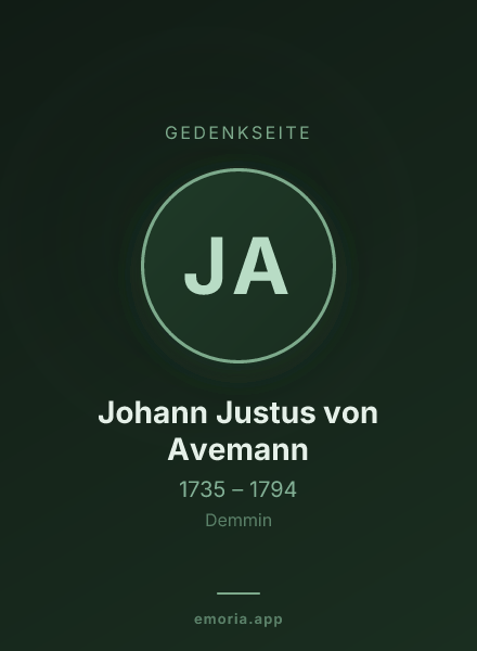 Gedenkportrait von Johann Justus von Avemann