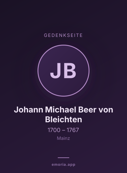 Gedenkportrait von Johann Michael Beer von Bleichten