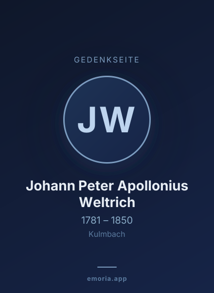 Gedenkportrait von Johann Peter Apollonius Weltrich