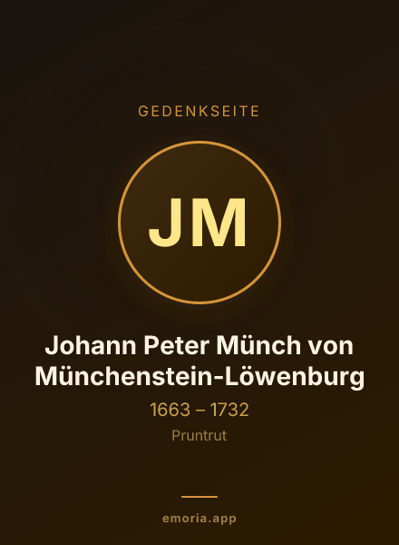 Gedenkportrait von Johann Peter Münch von Münchenstein-Löwenburg