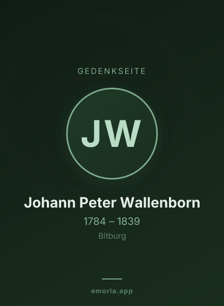Gedenkportrait von Johann Peter Wallenborn