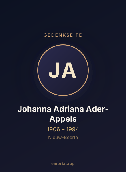 Gedenkportrait von Johanna Adriana Ader-Appels