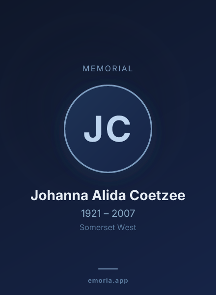 Memorial portrait of Johanna Alida Coetzee
