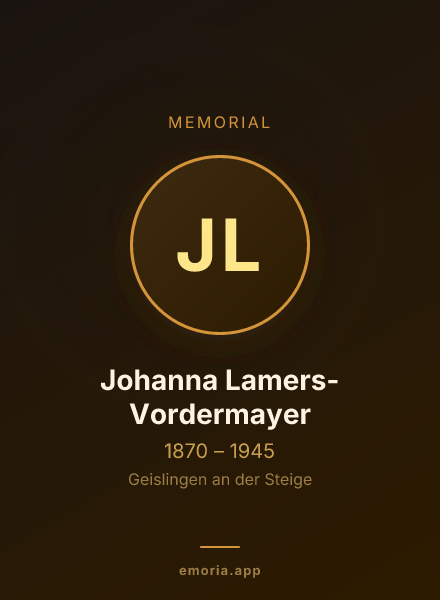 Memorial portrait of Johanna Lamers-Vordermayer