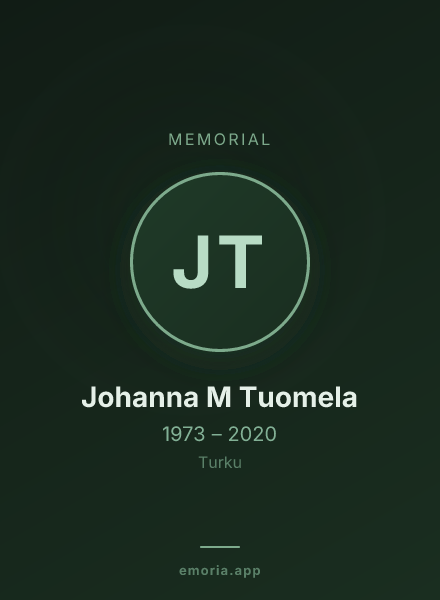 Memorial portrait of Johanna M Tuomela