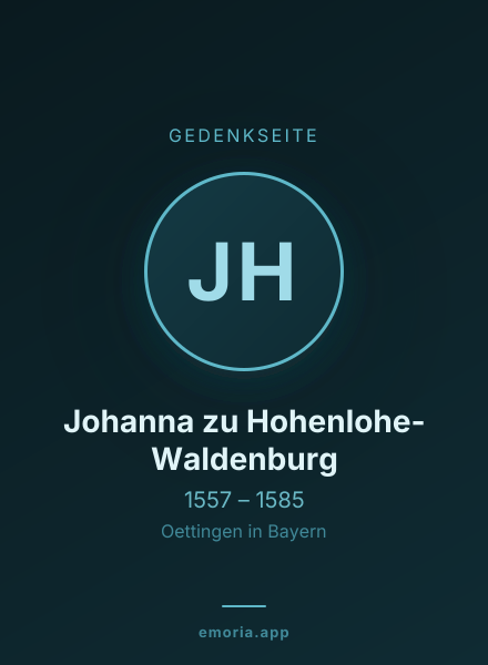 Gedenkportrait von Johanna zu Hohenlohe-Waldenburg