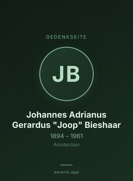 Gedenkportrait von Johannes Adrianus Gerardus "Joop" Bieshaar