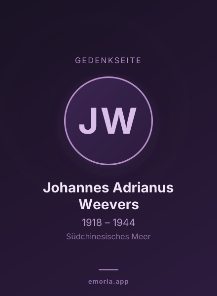 Gedenkportrait von Johannes Adrianus Weevers