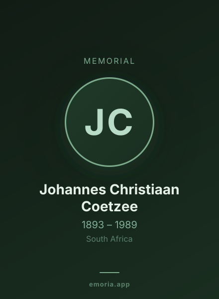 Memorial portrait of Johannes Christiaan Coetzee