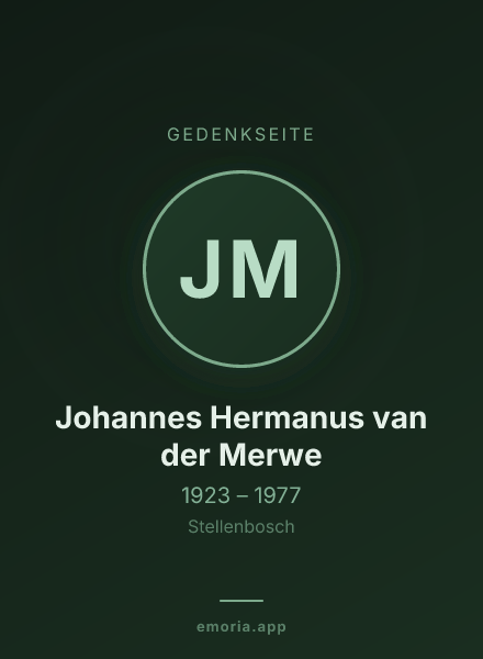 Gedenkportrait von Johannes Hermanus van der Merwe