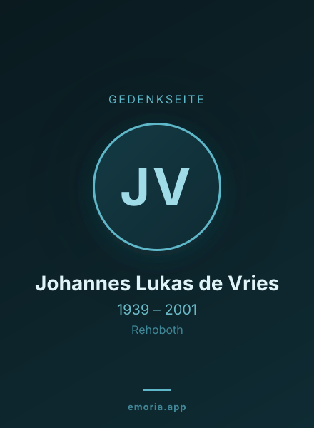Gedenkportrait von Johannes Lukas de Vries