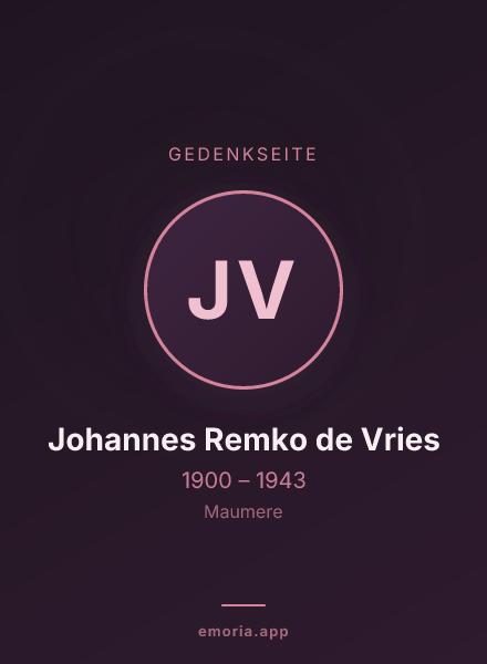 Gedenkportrait von Johannes Remko de Vries