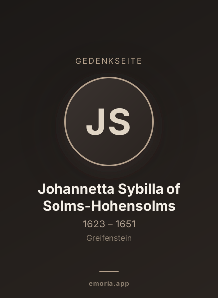 Gedenkportrait von Johannetta Sybilla of Solms-Hohensolms