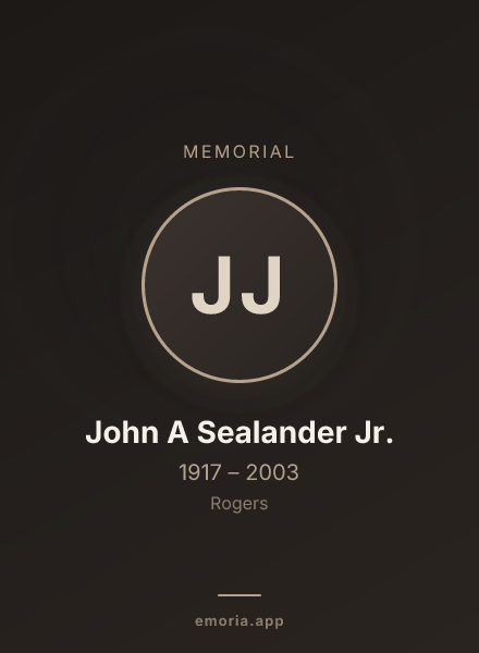 Memorial portrait of John A Sealander Jr.