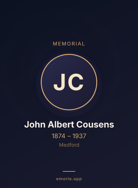 Memorial portrait of John Albert Cousens